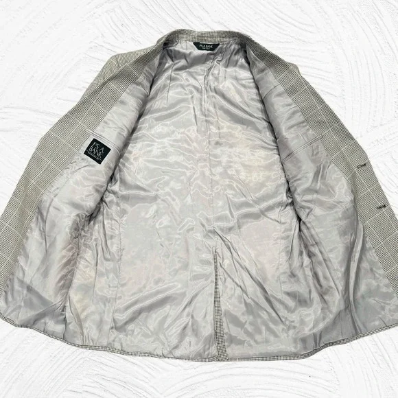 Jos A Bank Executive Blazer Gray Silk Wool 42R Houndstooth Windowpane $395 NWT - Picture 4 of 11